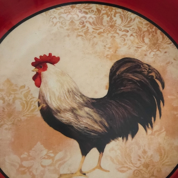 Rooster Red Yellow Ceramic Serving Bowl- Certified International by Susan Winget - Picture 4 of 7